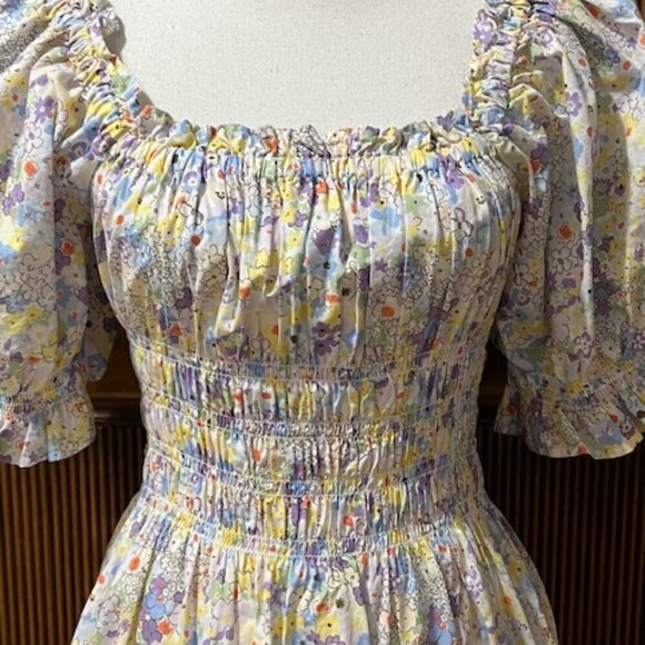 Levi's Verenne Floral Mini Dress Puff Sleeves Off The Shoulder Size L - Picture 3 of 6
